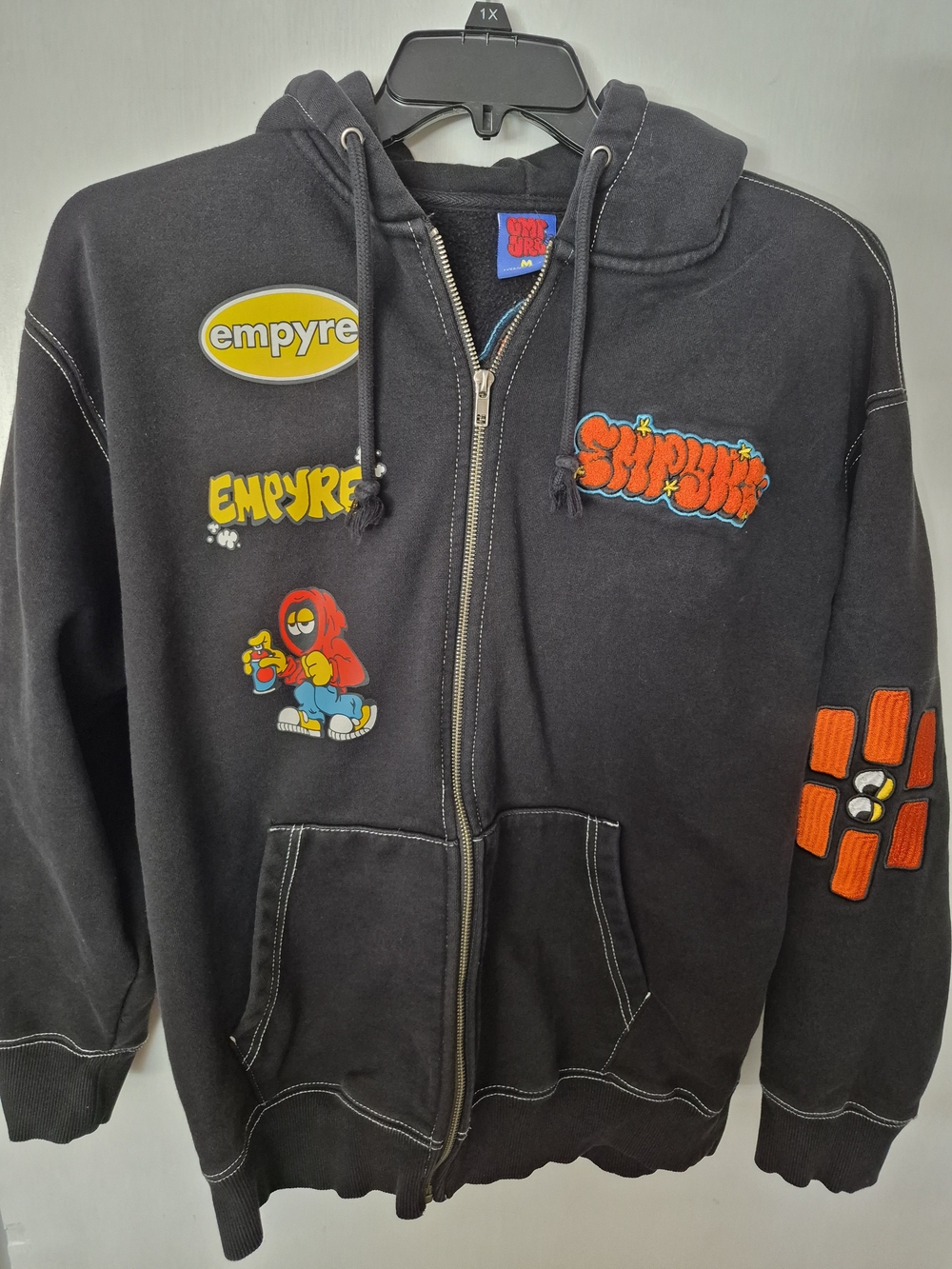 Empyre Kids Black Zip-Up Hoodie with Graphic Patches